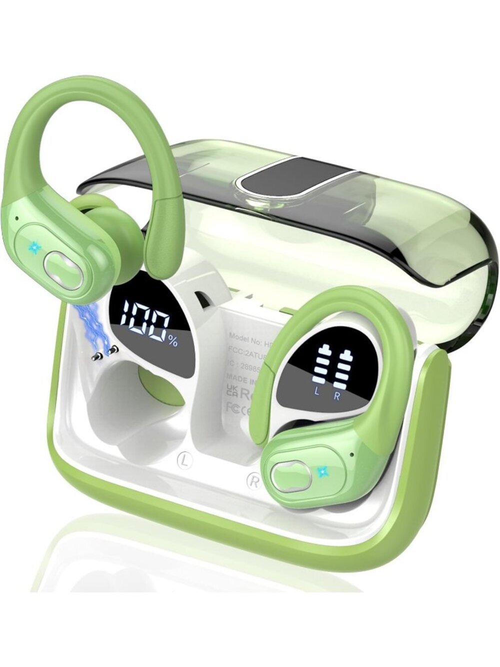 Wireless Green Earbuds 75hrs Bluetooth 5.4 Stereo Deep Bass Earhooks ENC Noise